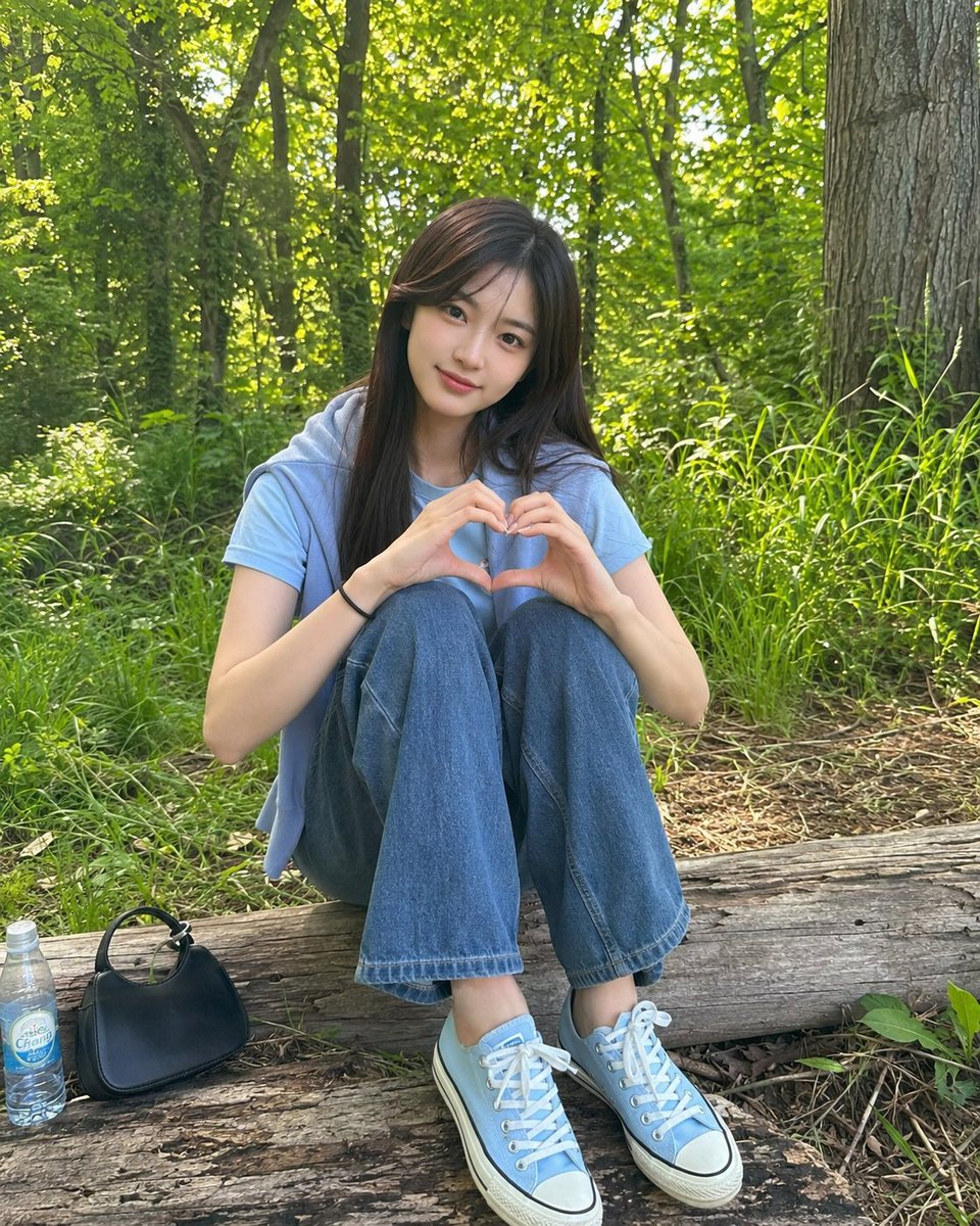 Social Media Post - Summer Forest Portrait with Heart Gesture - Image 1