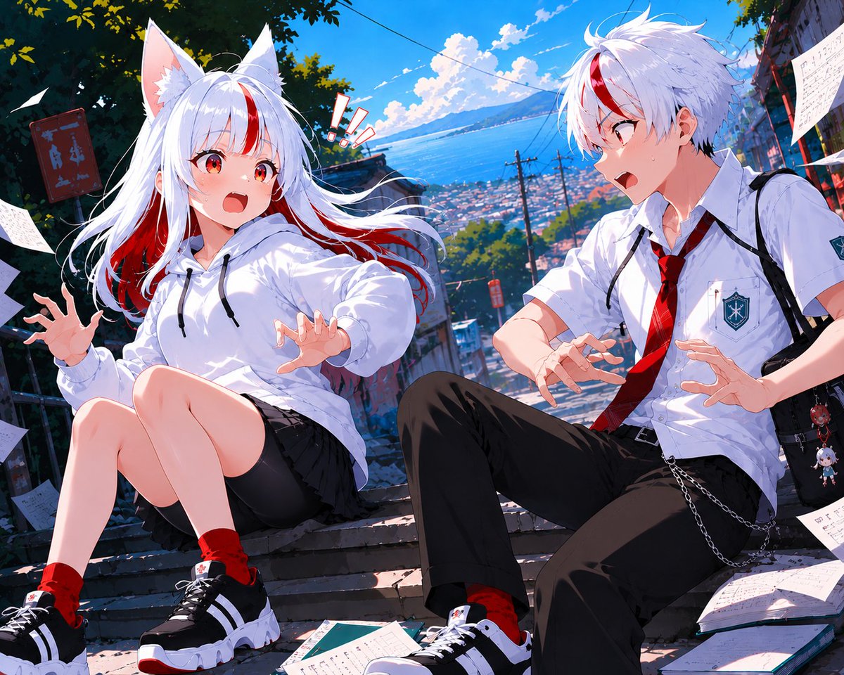 Comic / Storyboard - Fox-Eared Anime Students by the Sea - Image 1