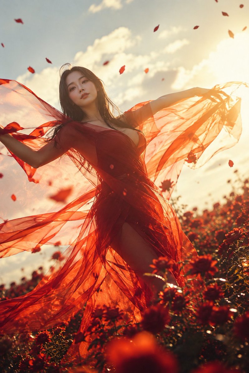 Crimson Veil in Red Flower Field