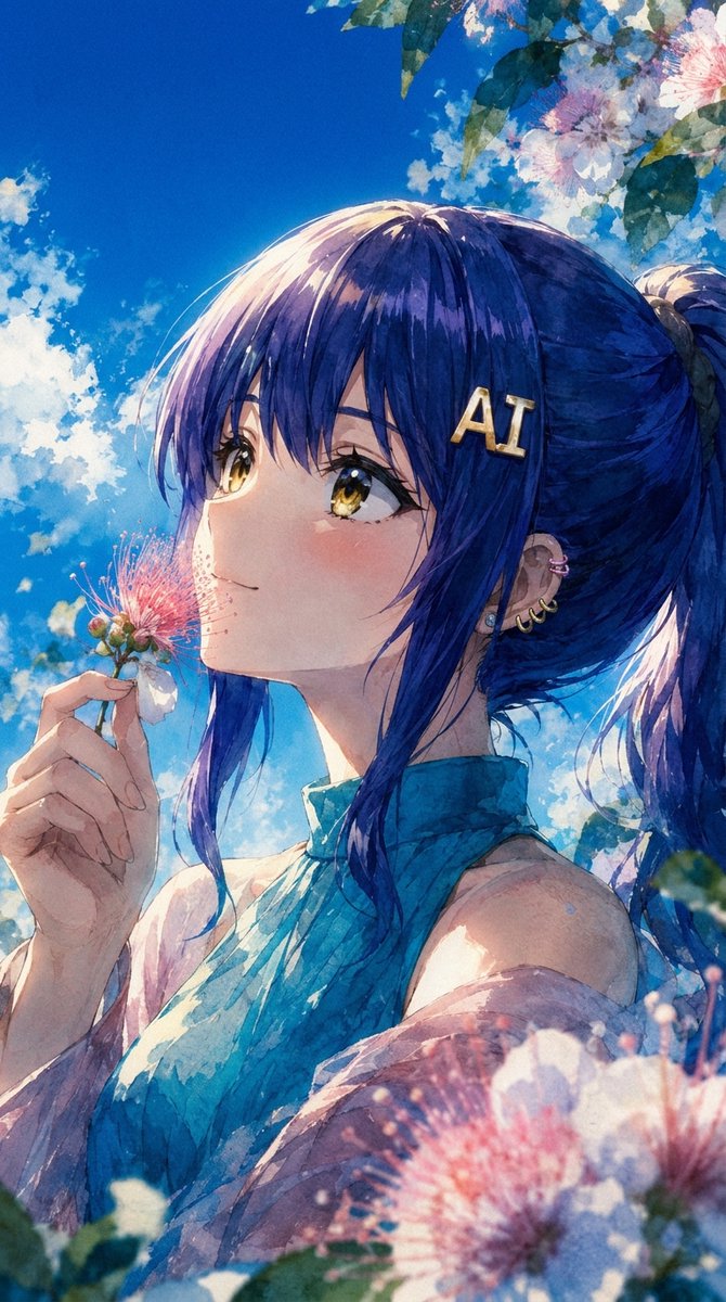 Profile / Avatar - Summer Anime Portrait with Silk Tree Flowers - Image 1