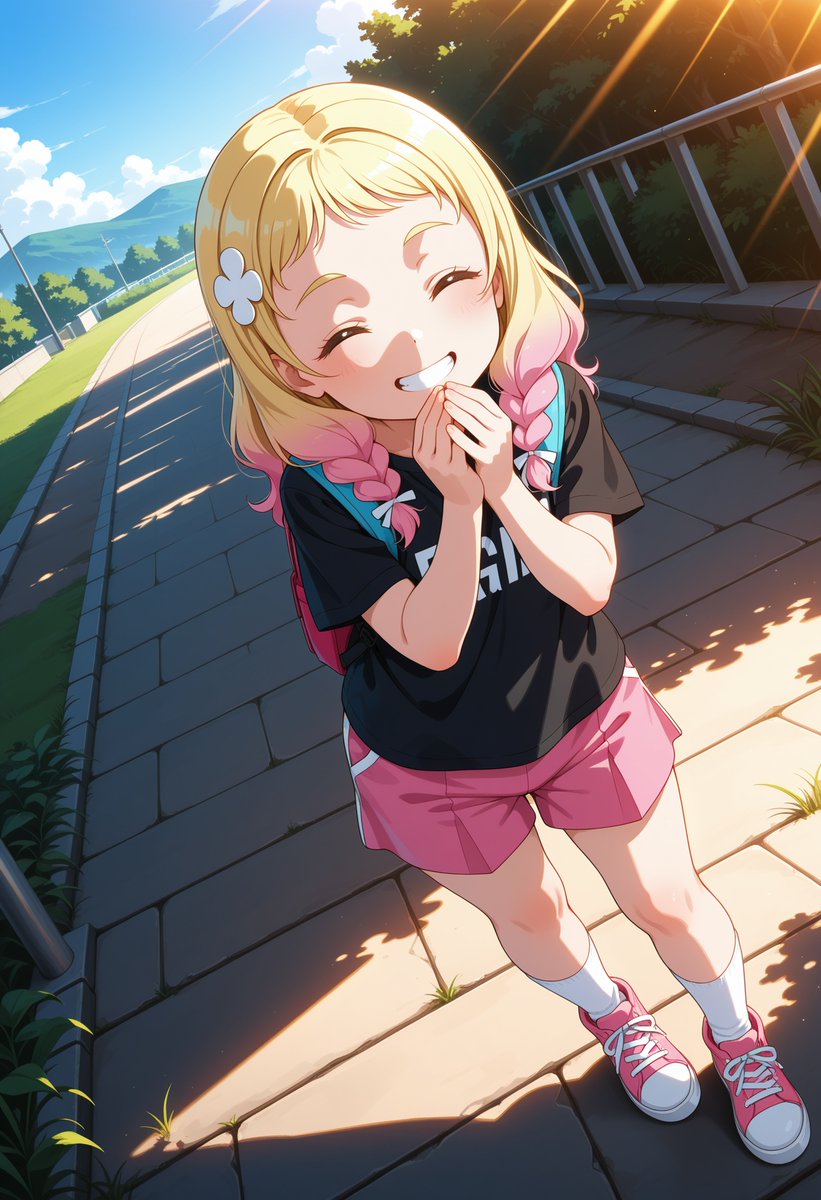 Profile / Avatar - Cheerful Anime Girl on Sunny Sidewalk - Image 1