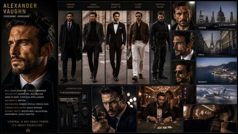 Tablero de personajes de thriller de espionaje al estilo Hollywood