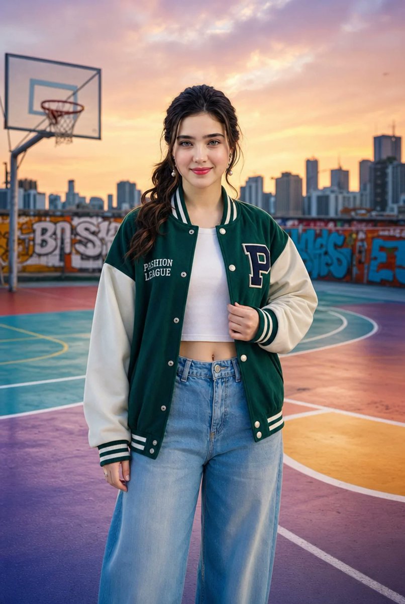 Urban Rooftop Varsity Jacket Portrait example 2