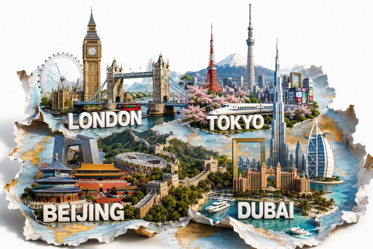 Pop-Up World Map City Collage