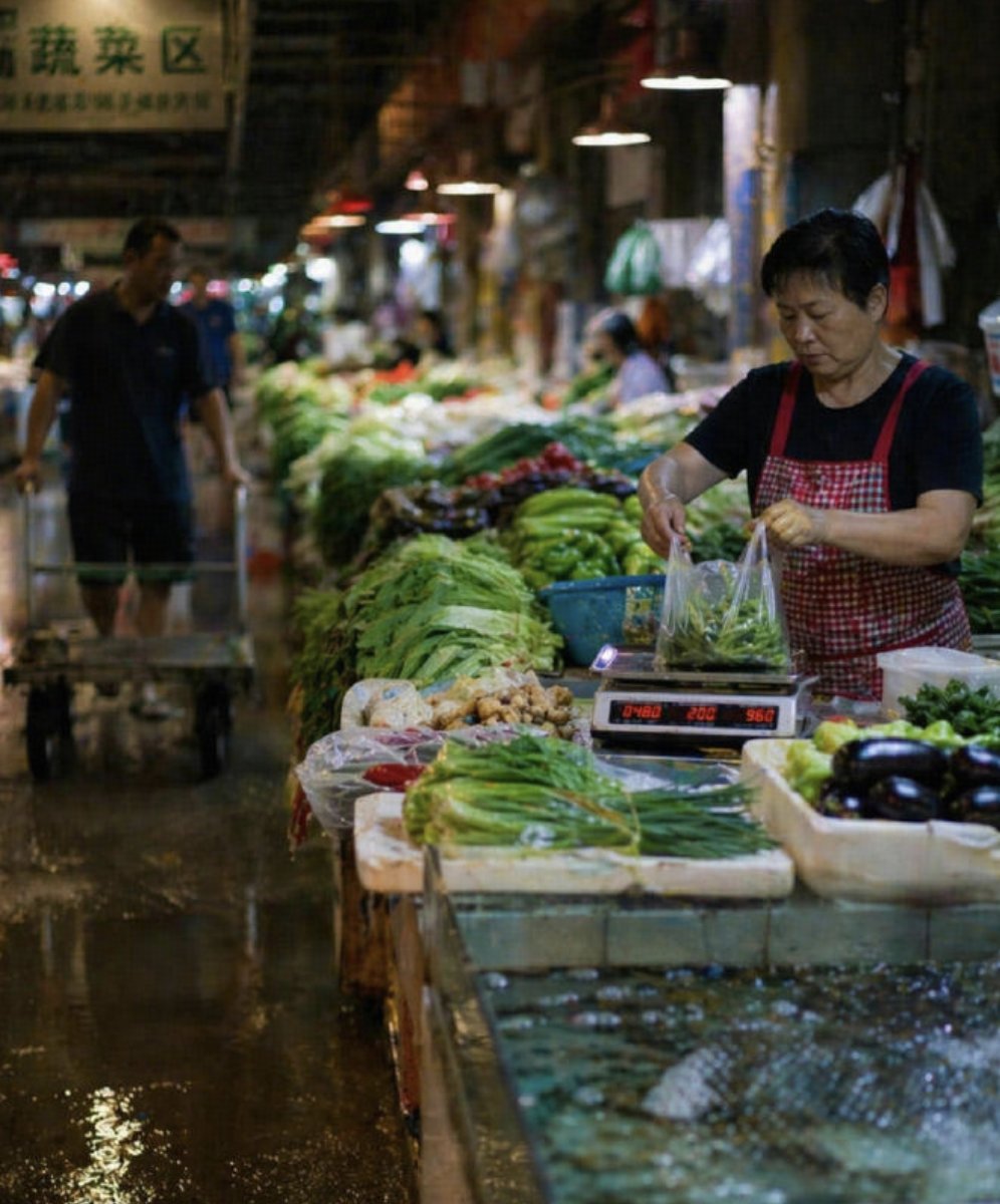 Wet Chinese Night Market Scene