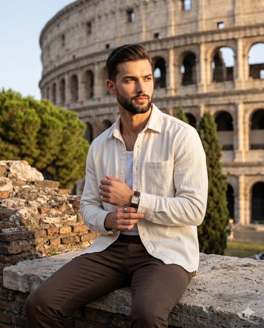 Ritratto di viaggio al Colosseo durante la Golden Hour
