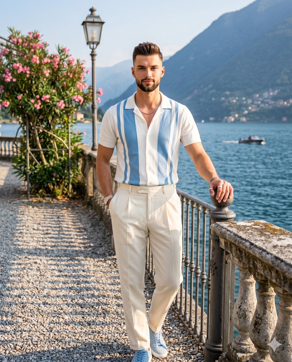 AI-промпт: Athletic Man Lakeside Resort Wear Portrait