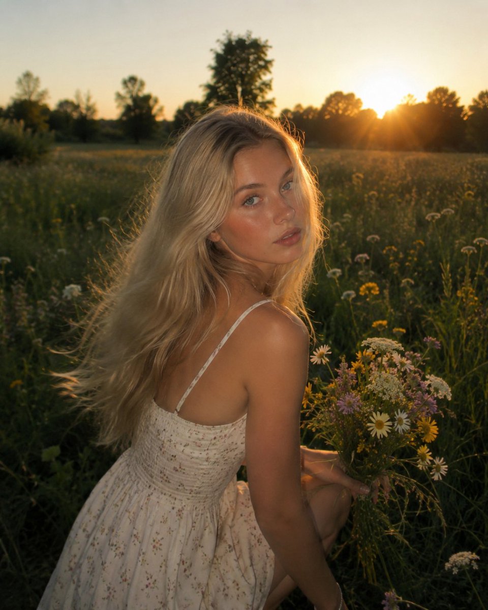 Golden Hour Wildflower Meadow Portrait example 3