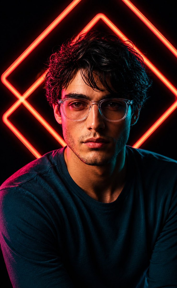 Ritratto geometrico al neon rosso