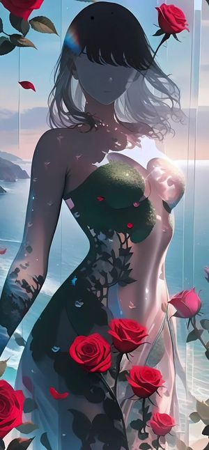 Retrato de espíritu de rosa estilo manhwa oceánico