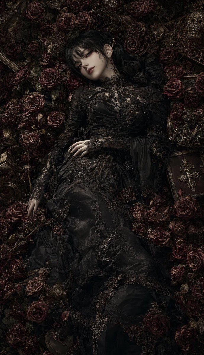 Ritratto funebre in stile gotico con rose