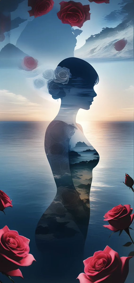 Surreale Ozean-Silhouette mit Rosen