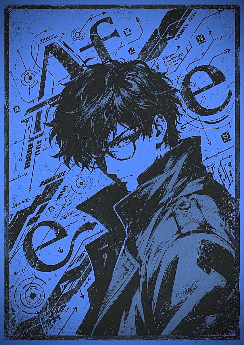 Blaues Cyberpunk-Manga-Poster