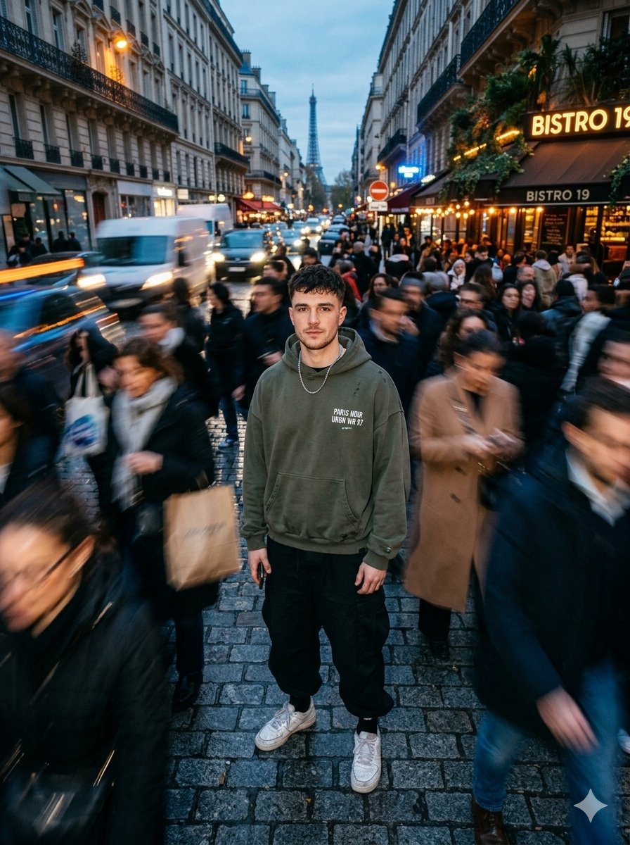 Sample output image for Streetwear Model in Paris Crowd