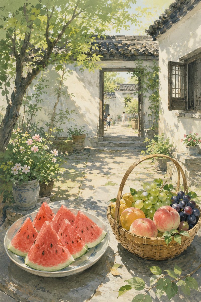 Summer Oriental Courtyard Illustration example 2