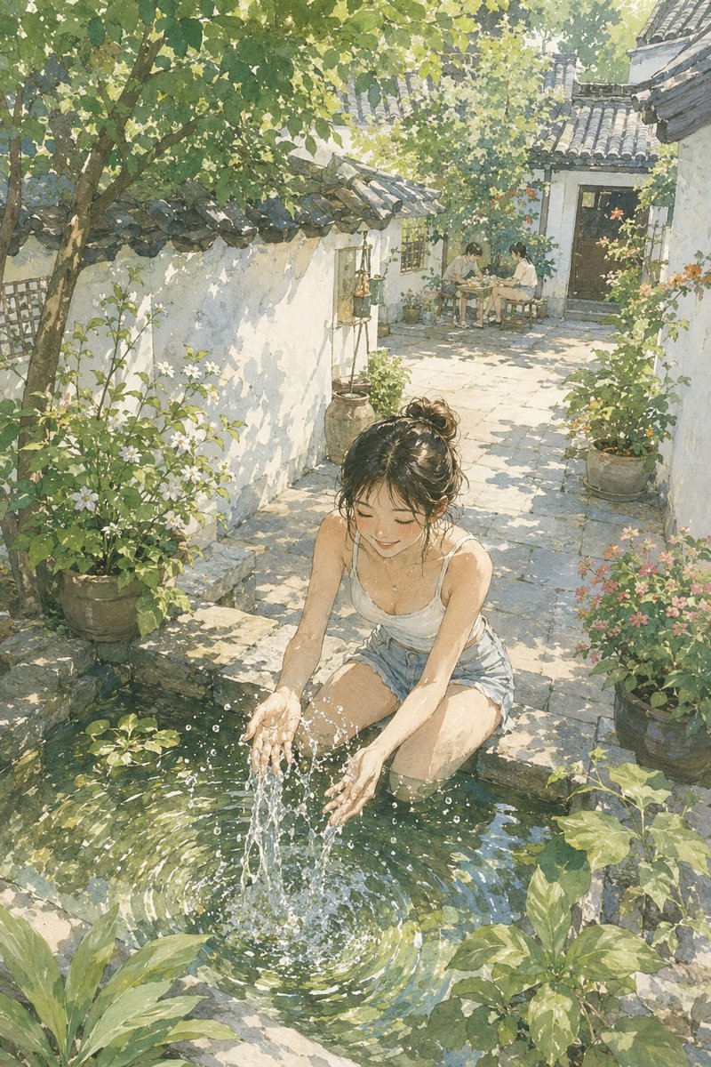 Summer Oriental Courtyard Illustration example 3