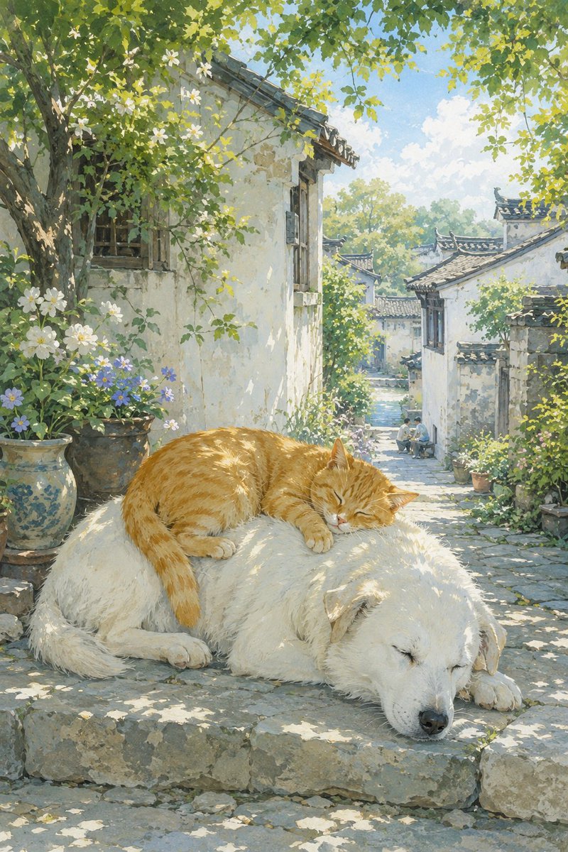 Summer Oriental Courtyard Illustration