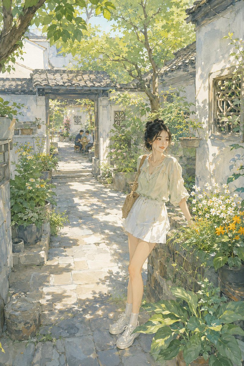 Summer Oriental Courtyard Illustration example 4