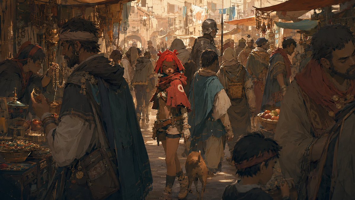 Comic / Storyboard - Cinematic Bustling Market Scene Sketch - Image 1