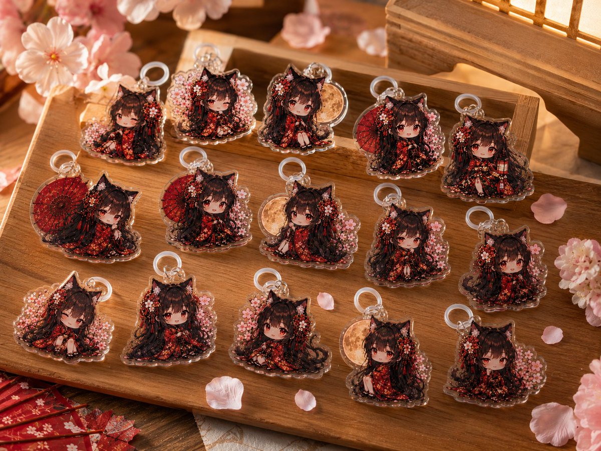 E-commerce Main Image - Chibi Catgirl Acrylic Charm Display - Image 1