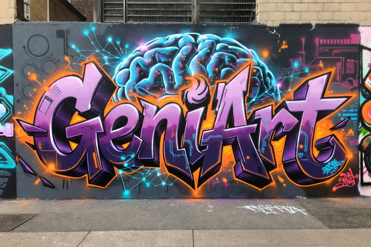 Neon Brain Graffiti Mural