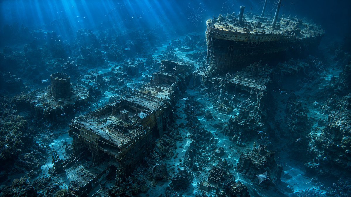 Deep Sea Titanic Shipwreck Aerial View