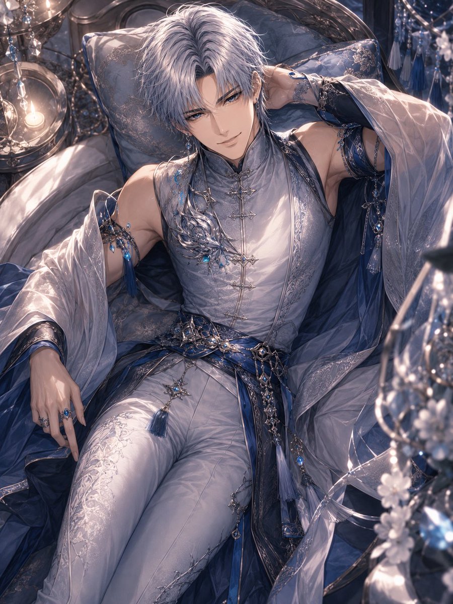 Profile / Avatar - Silver-Haired Gothic Fantasy Reclining Man - Image 2
