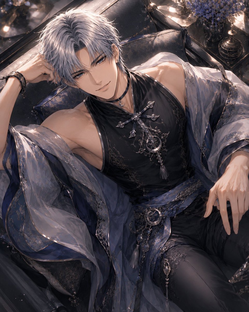 Profile / Avatar - Silver-Haired Gothic Fantasy Reclining Man - Image 1