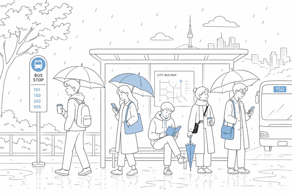 Infographic / Edu Visual - Rainy City Bus Stop Commute - Image 1