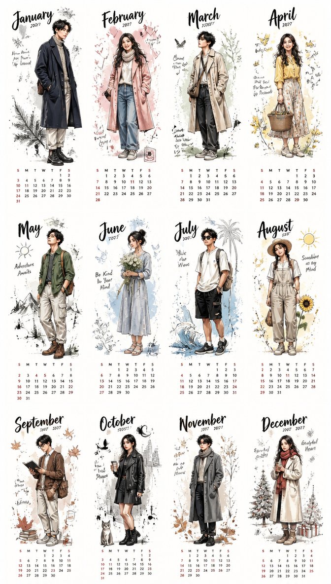 2027 年审美系桌面日历