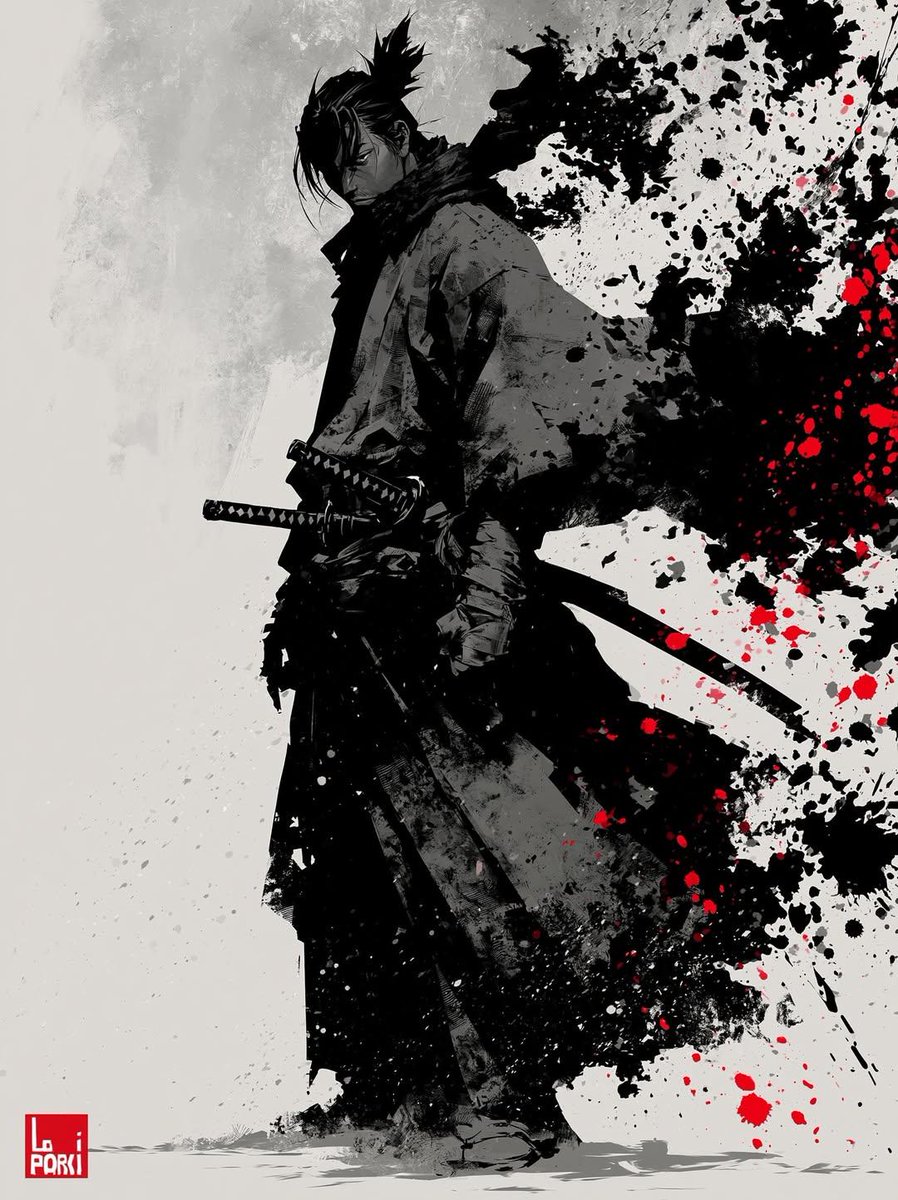 Sumi-e Samurai Poster Art example 3