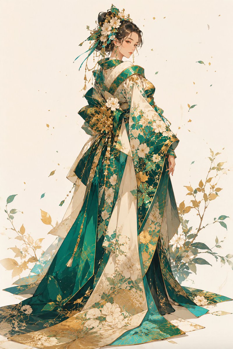 翡翠庆典和服插画