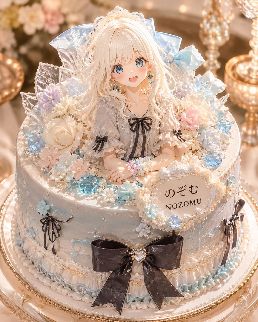 ラグジュアリーなキャラクターモチーフのホールケーキ - GPT Image 2