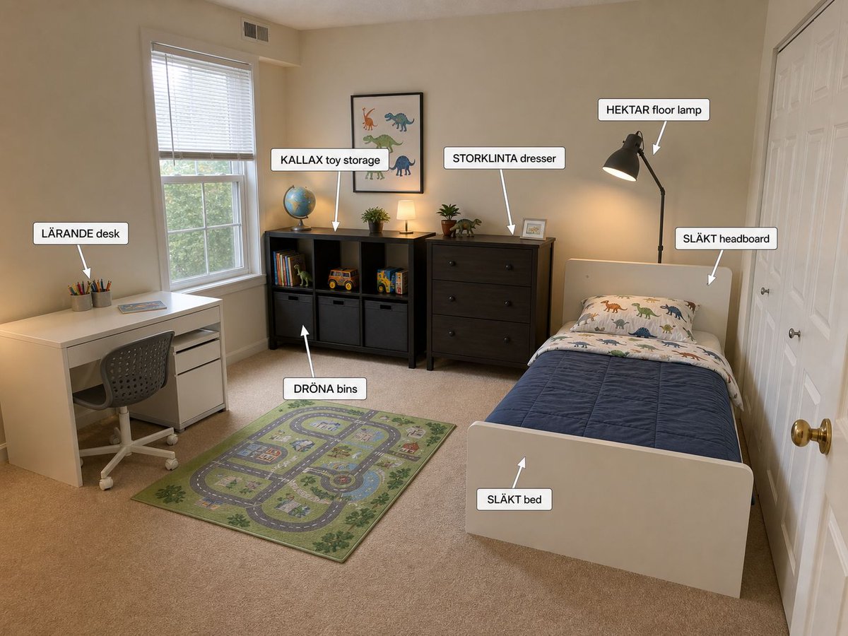 Infographic / Edu Visual - Annotated IKEA Kids Bedroom Design - Image 1