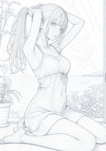 Anime Girl Wireframe Sketch