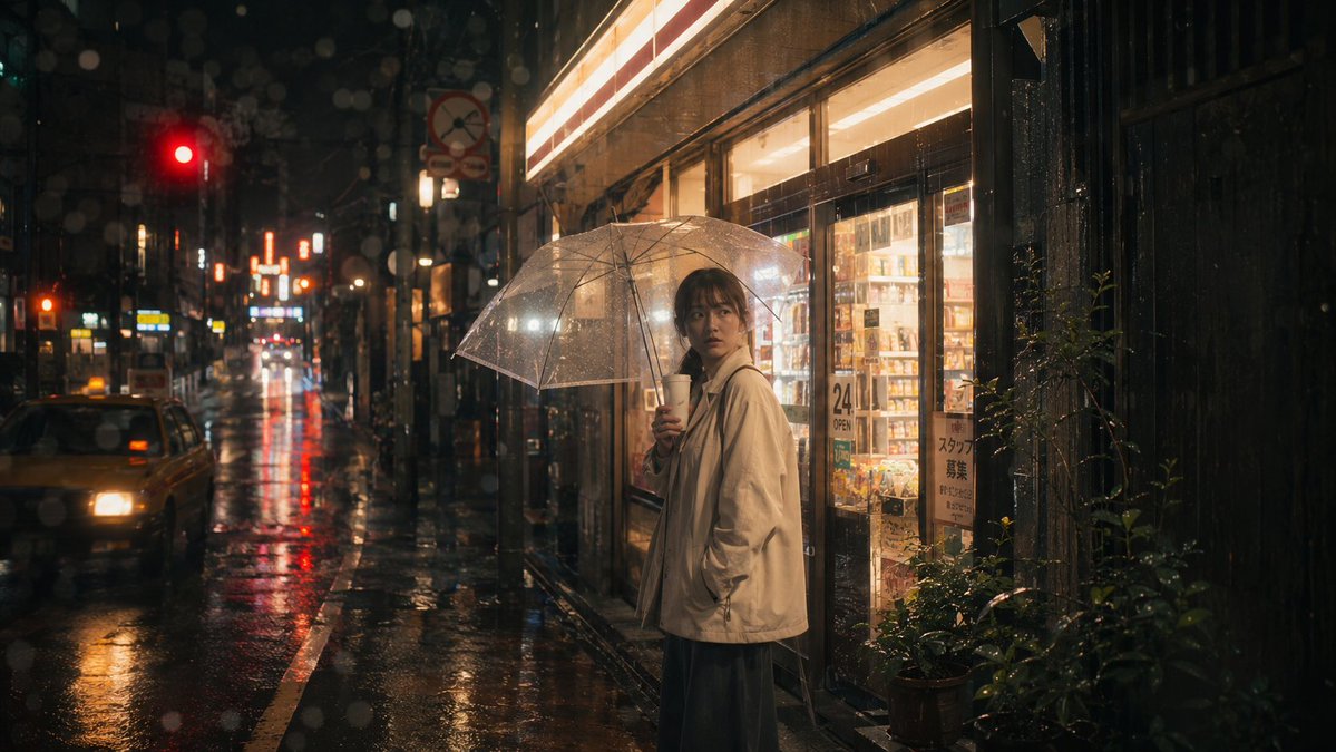 Social Media Post - Rainy Tokyo Convenience Store Scene - Image 1
