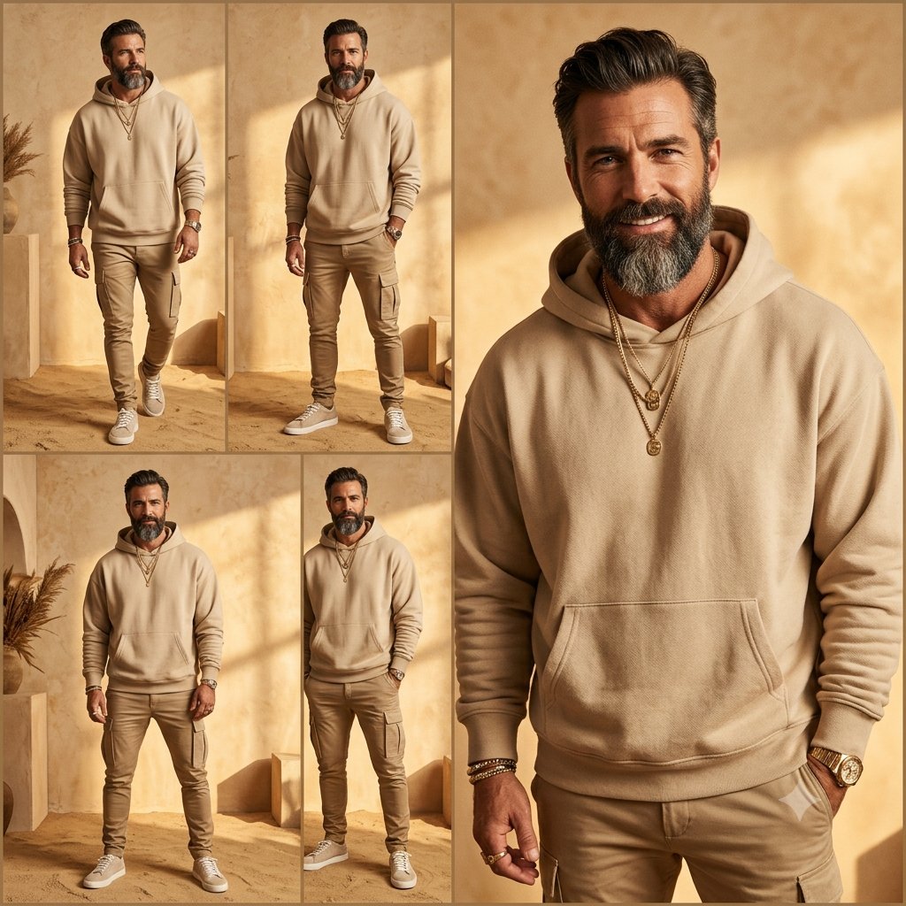 E-commerce Main Image - Beige Menswear Lookbook Collage - Image 1