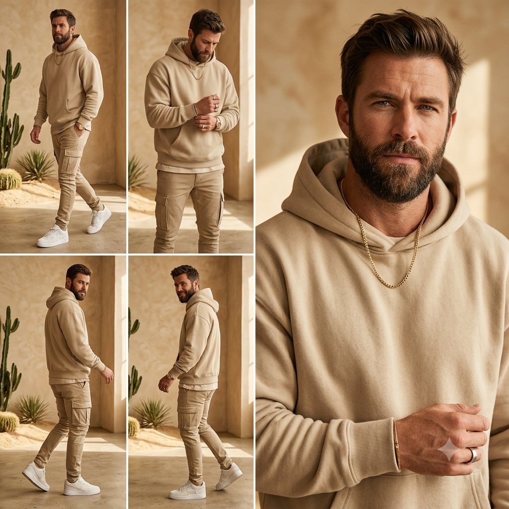 E-commerce Main Image - Beige Menswear Lookbook Collage - Image 1