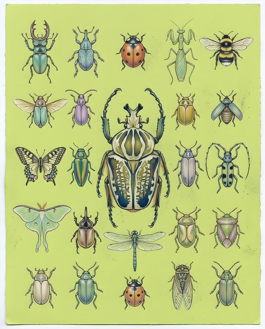 Pastel Chalk Insect Knolling