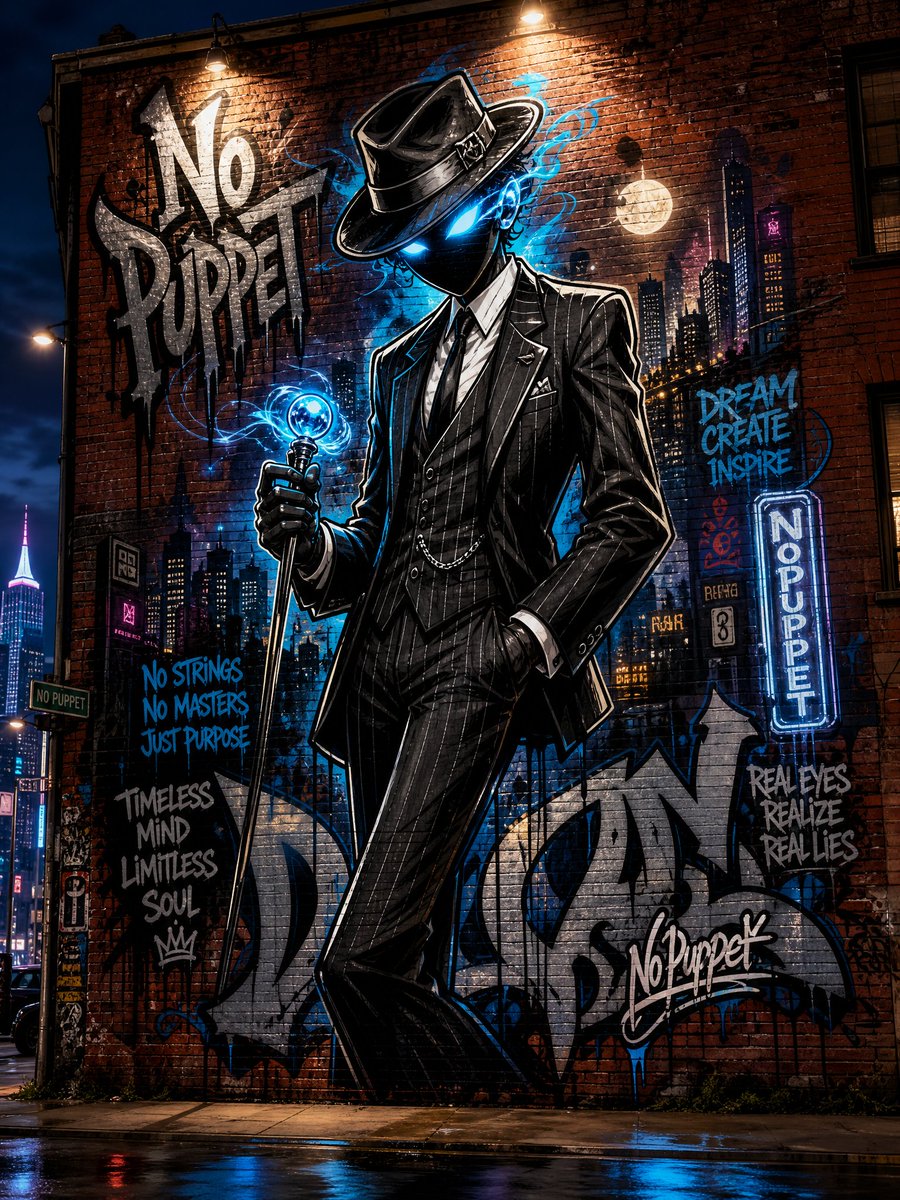 No Puppet 黑色电影风格涂鸦壁画