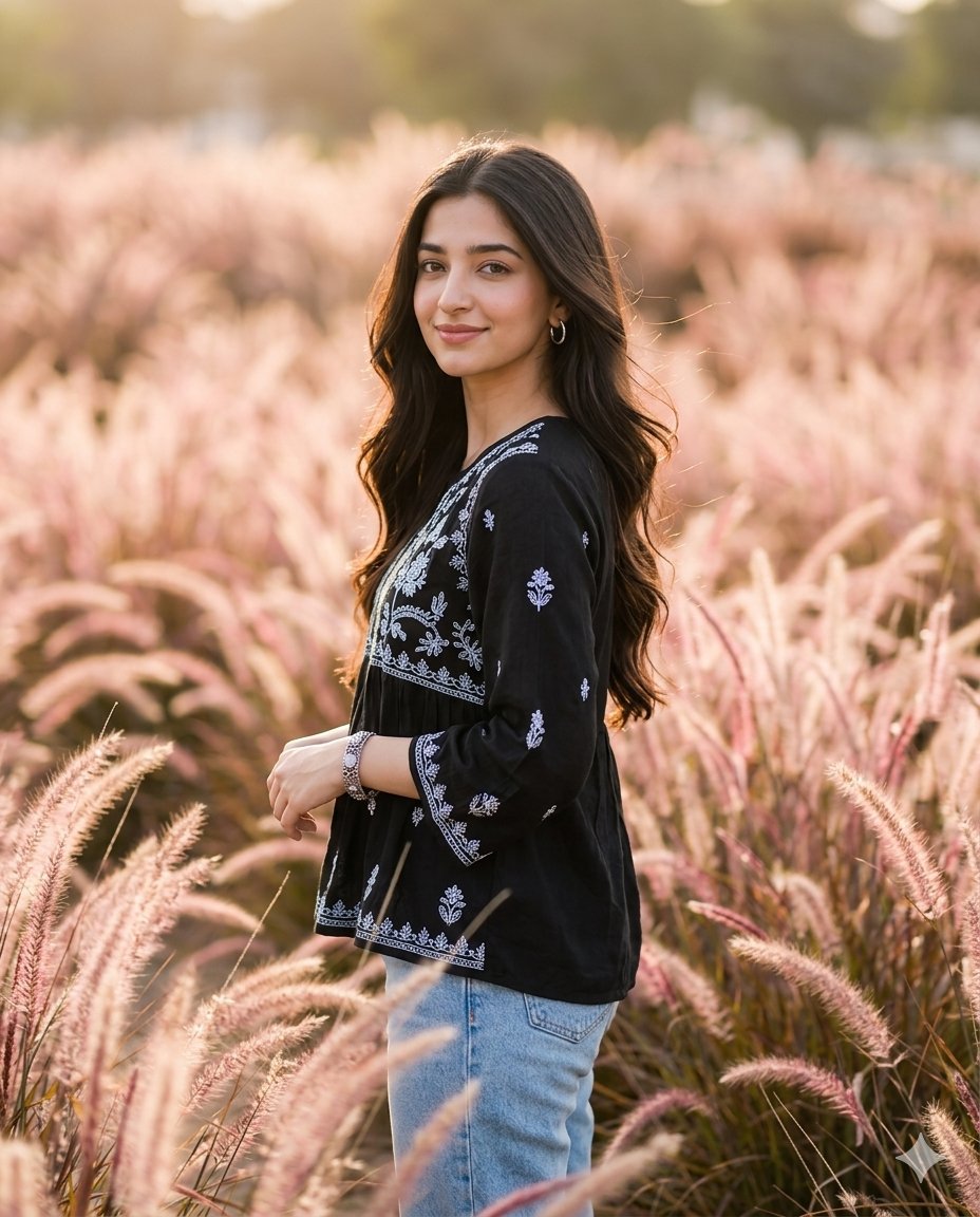 Sample output image for Cinematic Portrait in Pink Grass Field