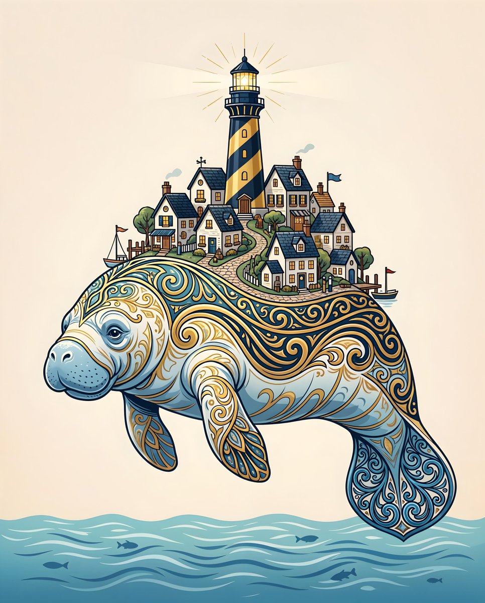 Sample output image for Majestic Manatee Village Illustration