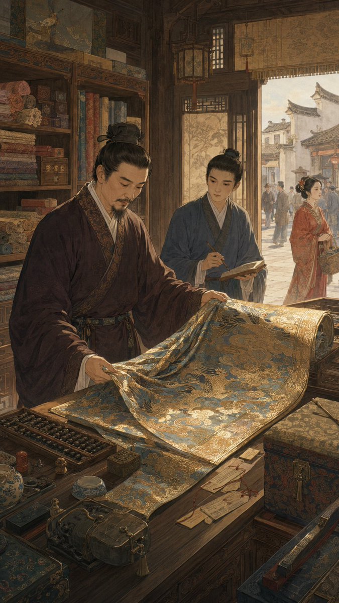 古风中式丝绸店室内场景