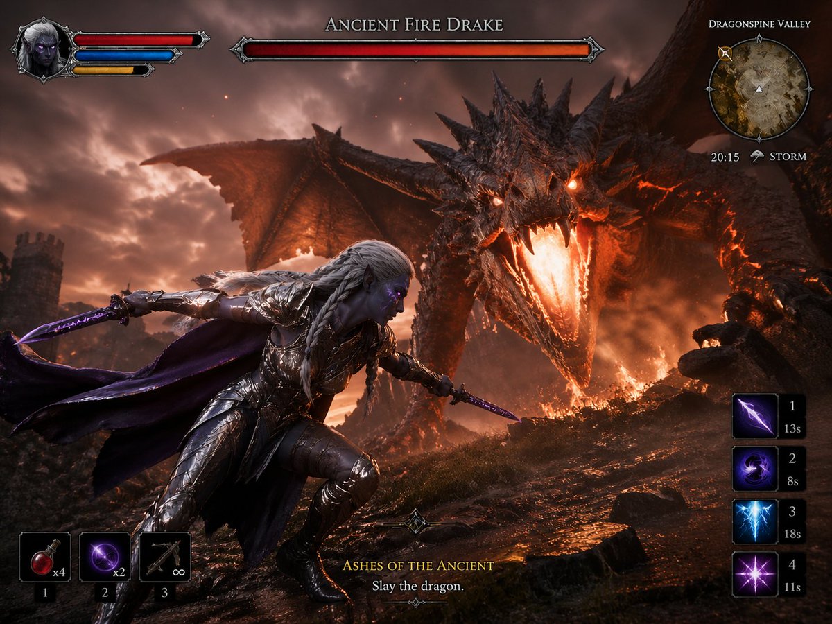 Dark Elf vs Ancient Fire Drake Gameplay