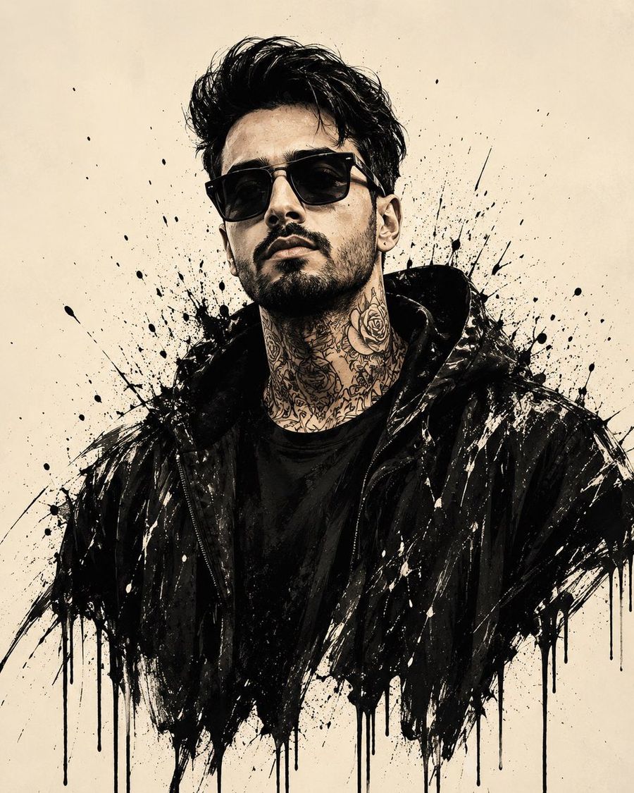 Black Ink-Splash Graffiti Stylized Portrait