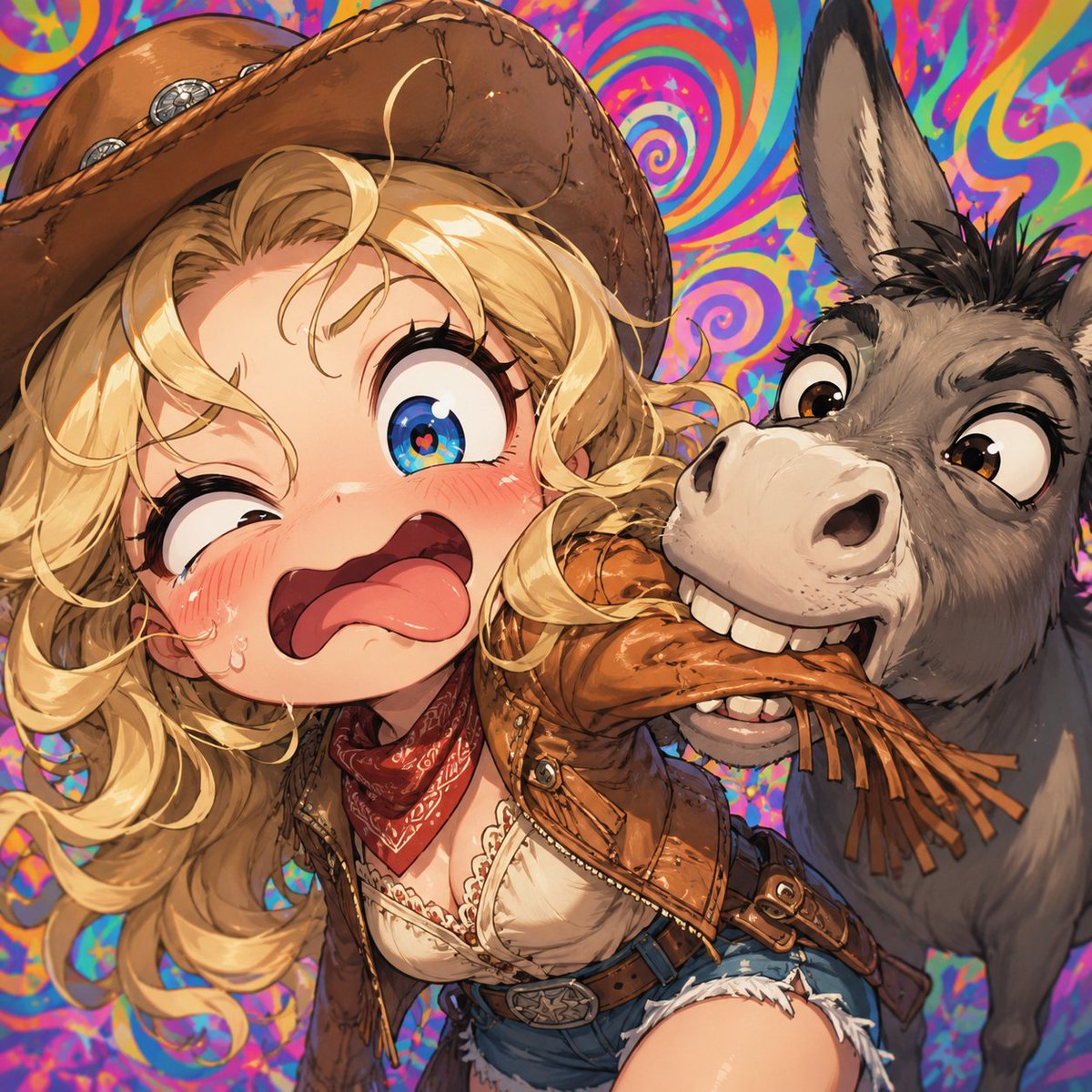 Anime Cowgirl and Donkey Selfie