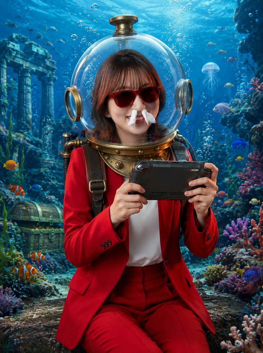 Underwater Gamer in Diving Helmet