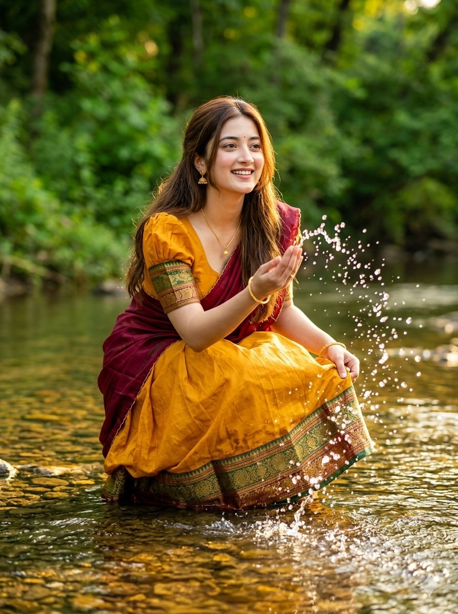 Sample output image for Joyful Forest River Saree Portrait