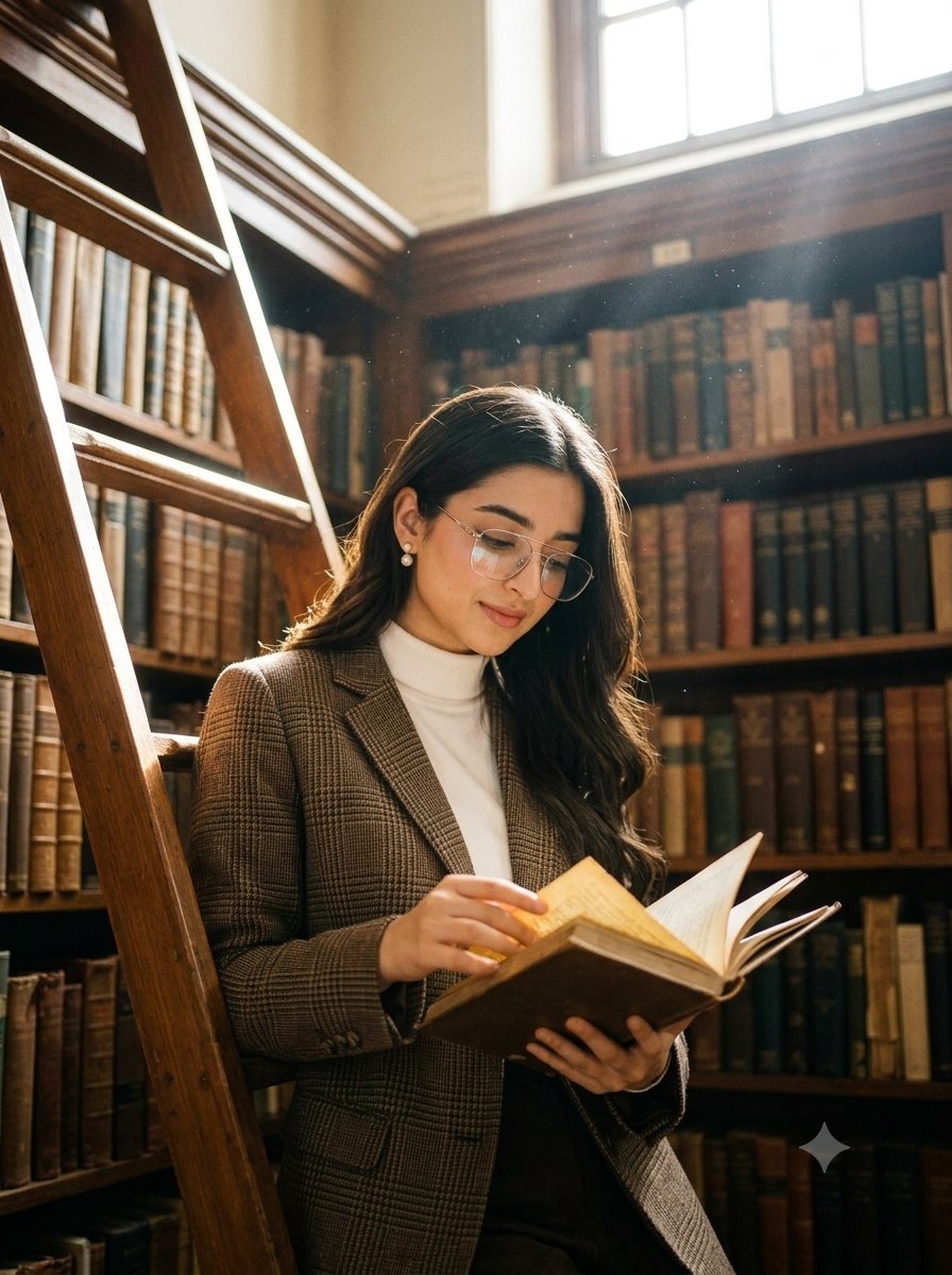 Sample output image for Dark academia library portrait