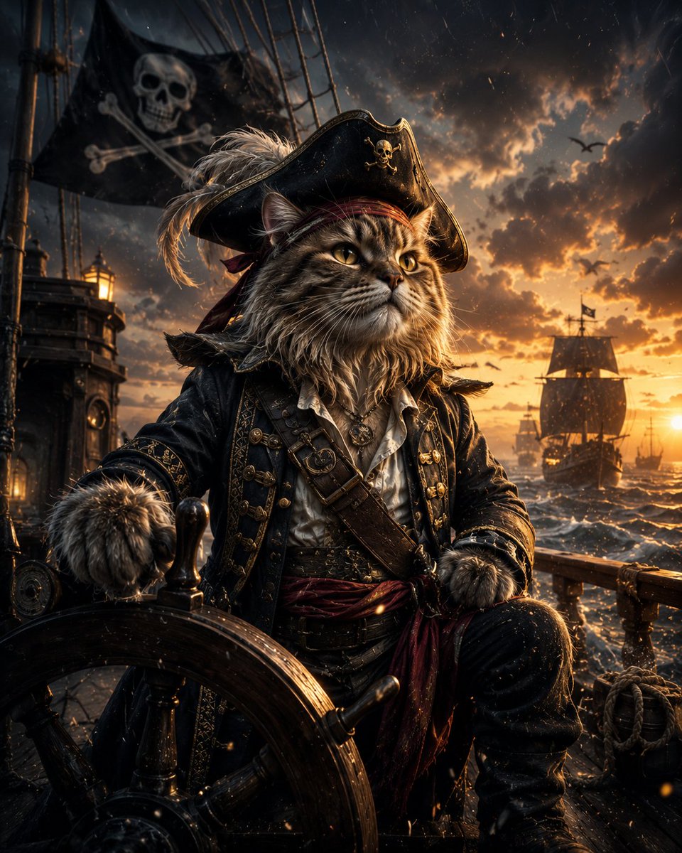 Fluffy Pirate Cat Captain Portrait example 2